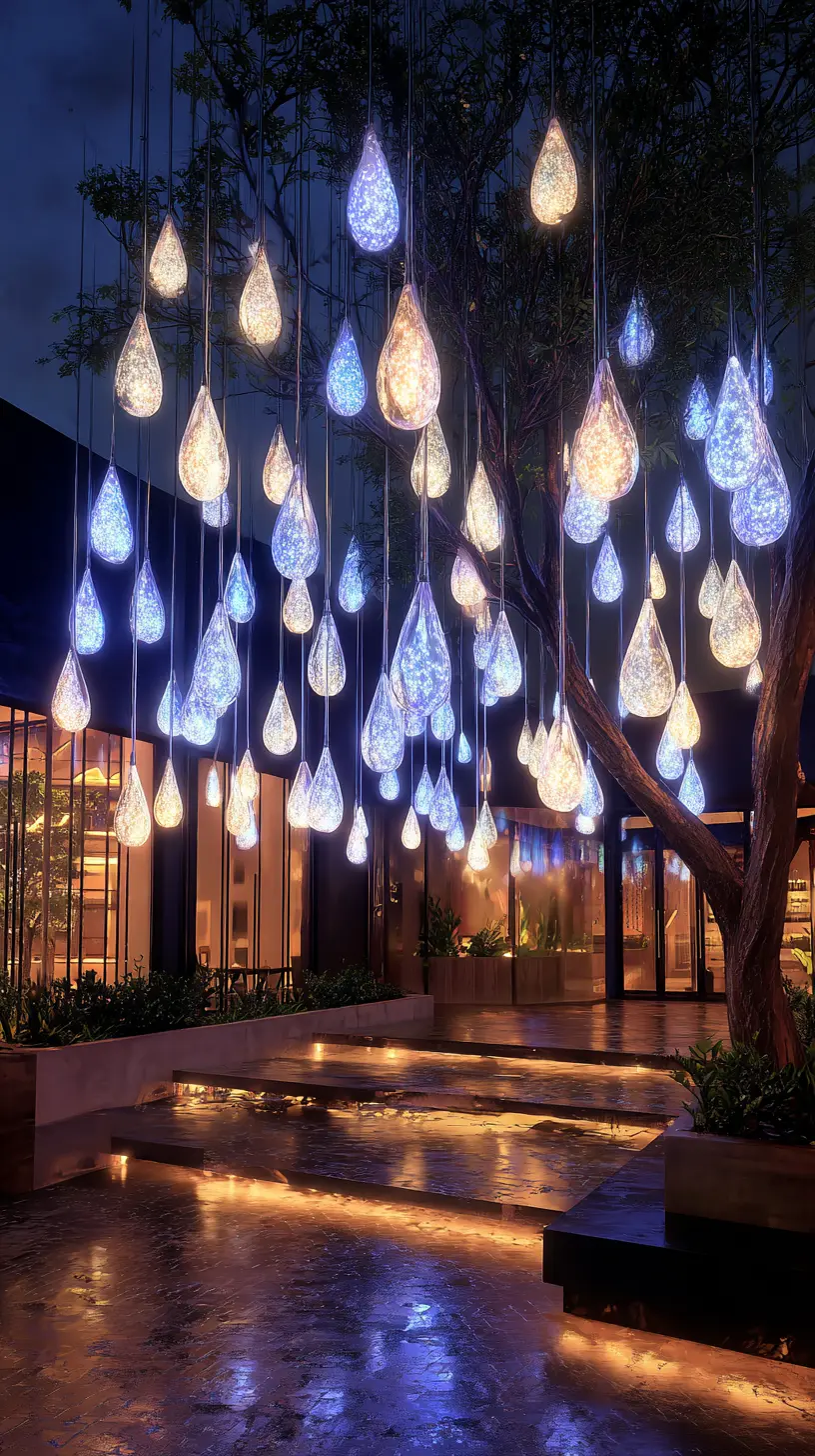 Hang Raindrop Lights From Tree Branches for a Modern Look