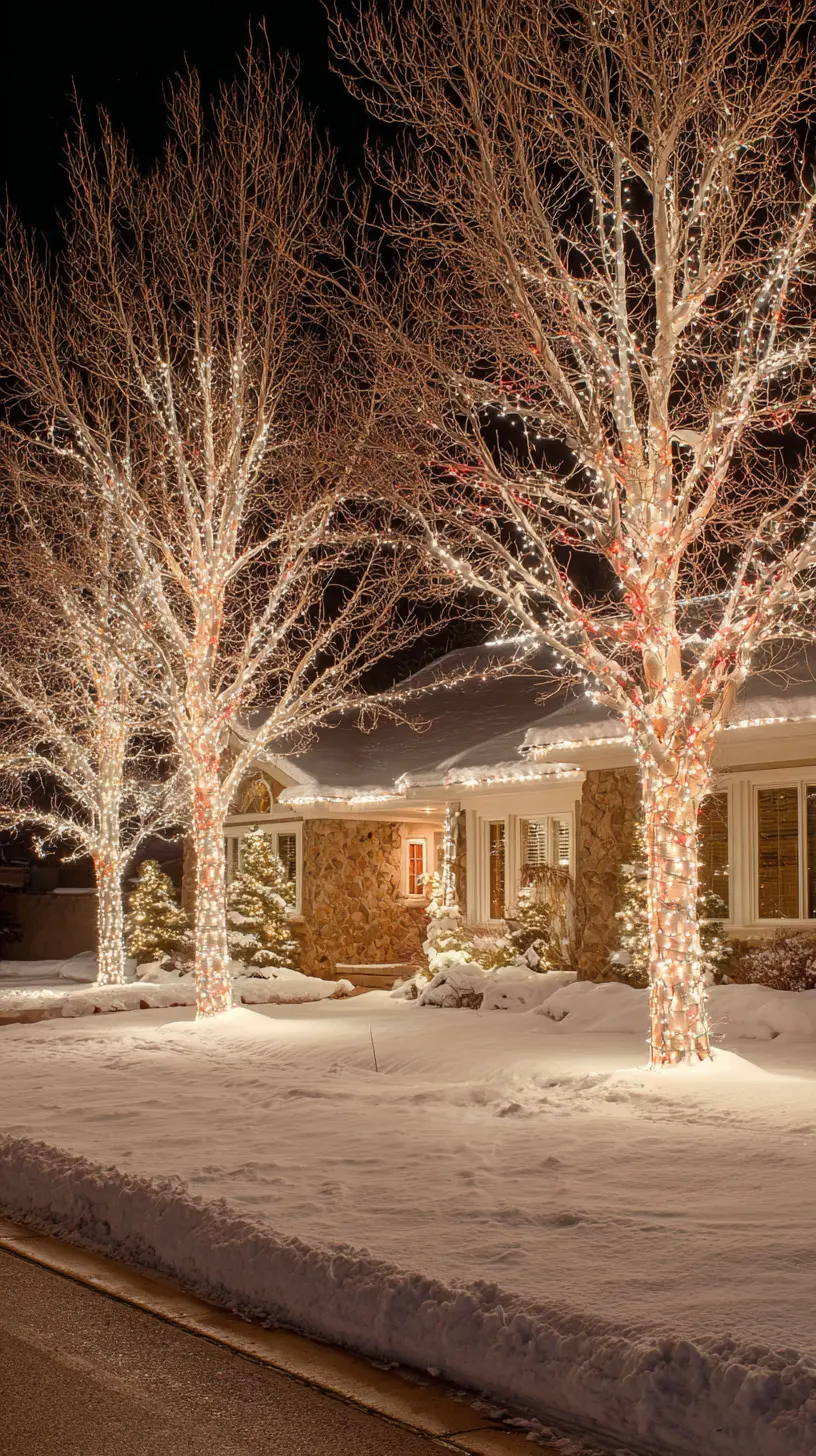 Decorate Front Yard Trees With String Lights for a Dramatic Lighting Effect