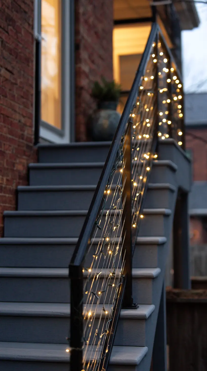 Install LED String Lights Along Patio Staircase Handles