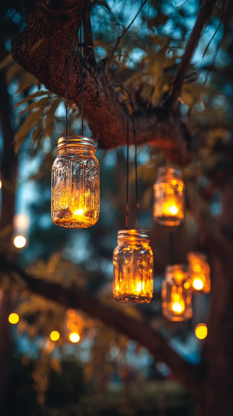 Hang Mason Jar Lights From Tree Branches for a Romantic Atmosphere