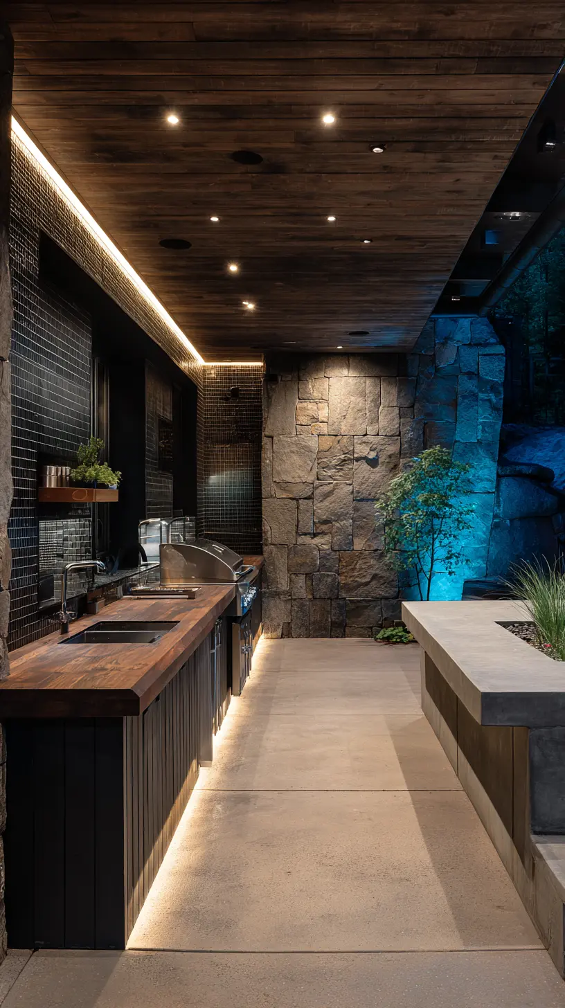Place In-Ground Uplights Around the Outdoor Kitchen to Highlight Dark Corners