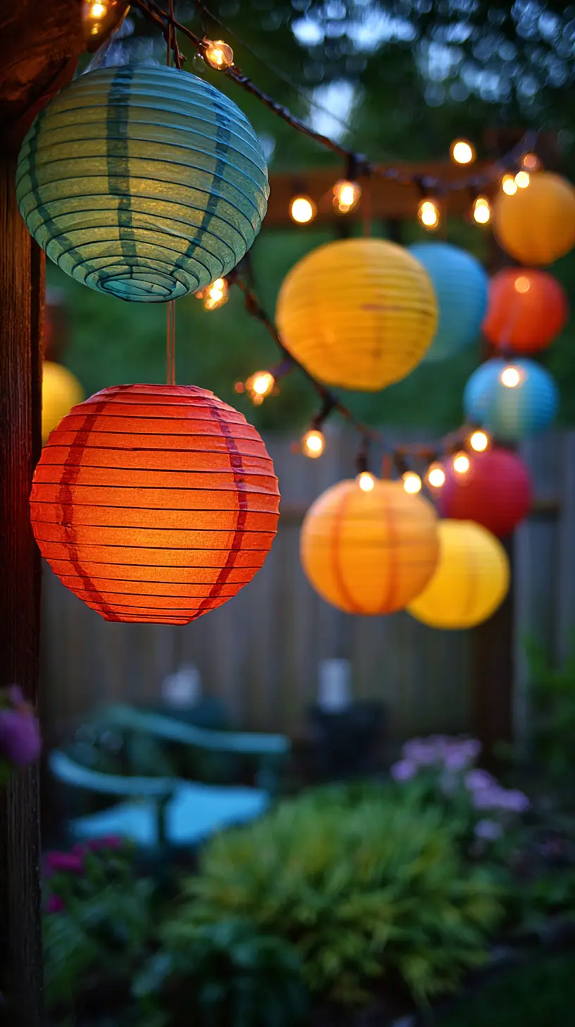 Create a Vibrant Canopy Above Your Patio With Multicolored Paper Lanterns