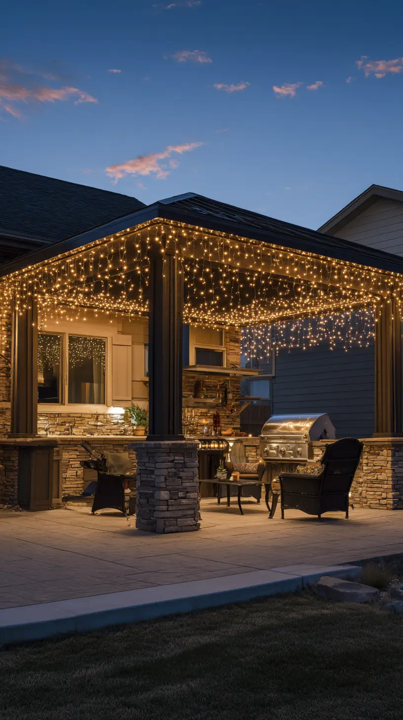 Install Rope Lights Along Outdoor Kitchen Roofs