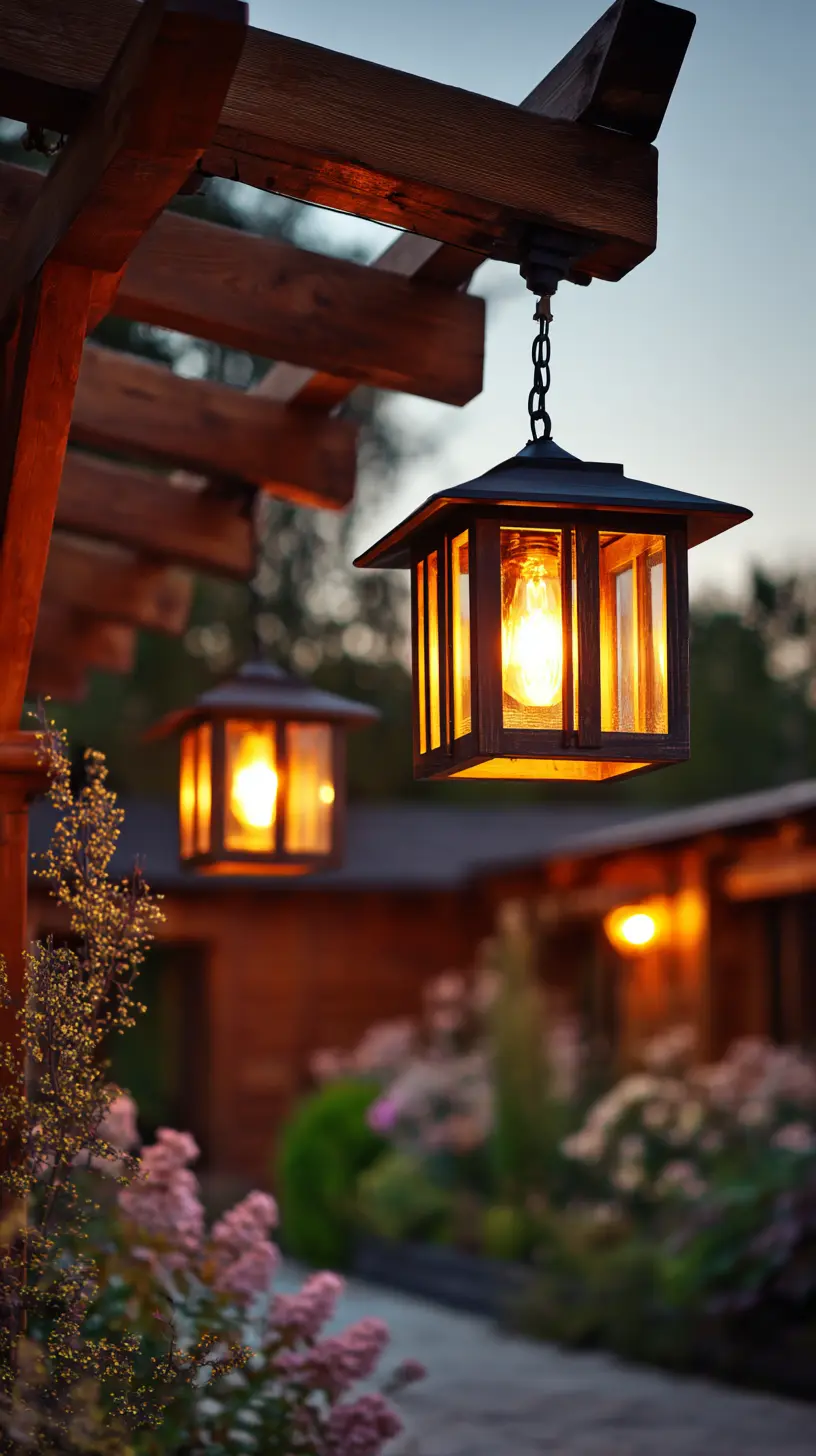 Mount Contemporary Sconces on the Outer Faces of the Pergola Posts
