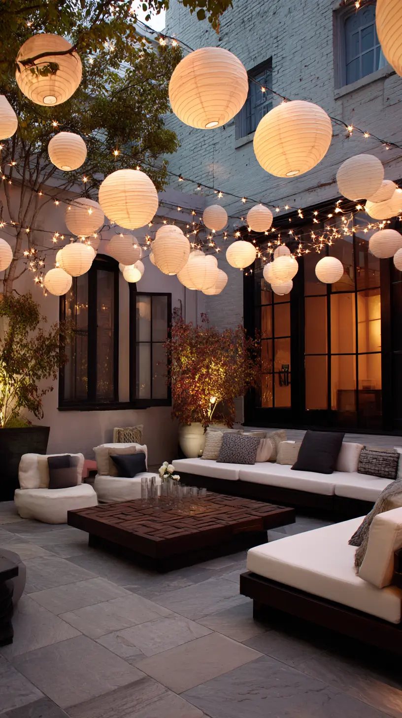Hang Boho Lantern String Lights Above the Patio Seating Area