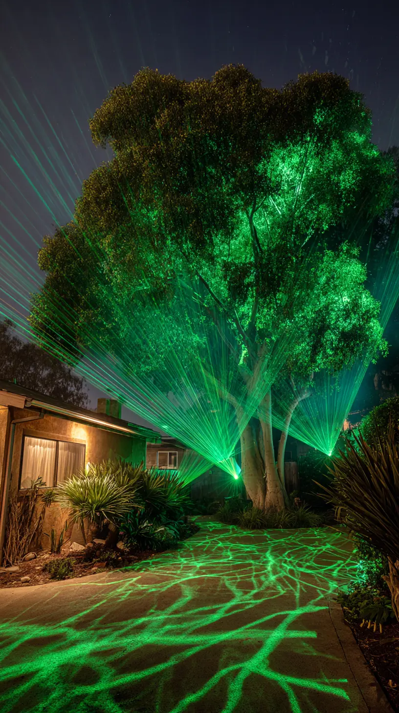 Project Laser Light Beams on Trees to Create Festive Displays
