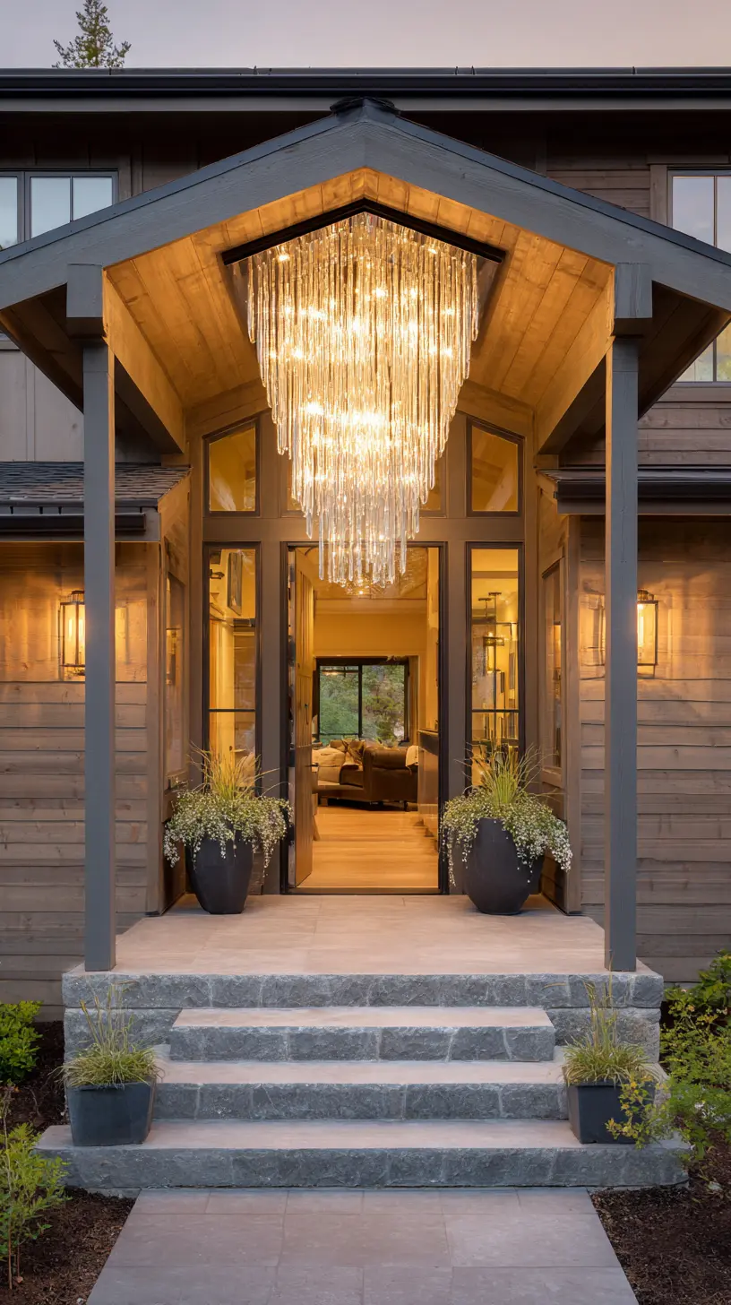 Install a Chandelier or Pendant Lights in the Front Porch to Cast a Soft Glow on Nearby Walls