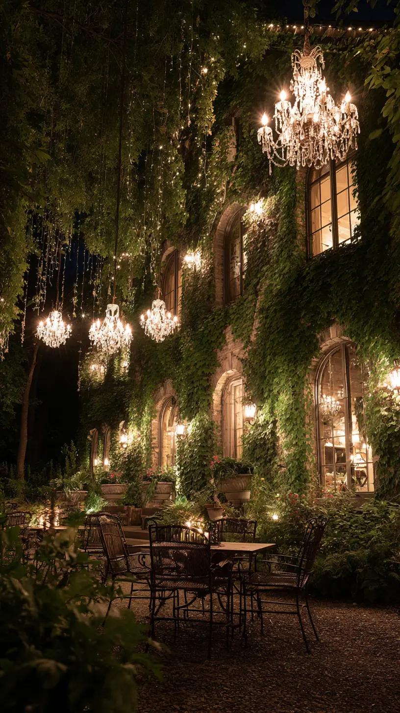 Hang Crystal Chandeliers From Sturdy Tree Branches for a Luxurious Look