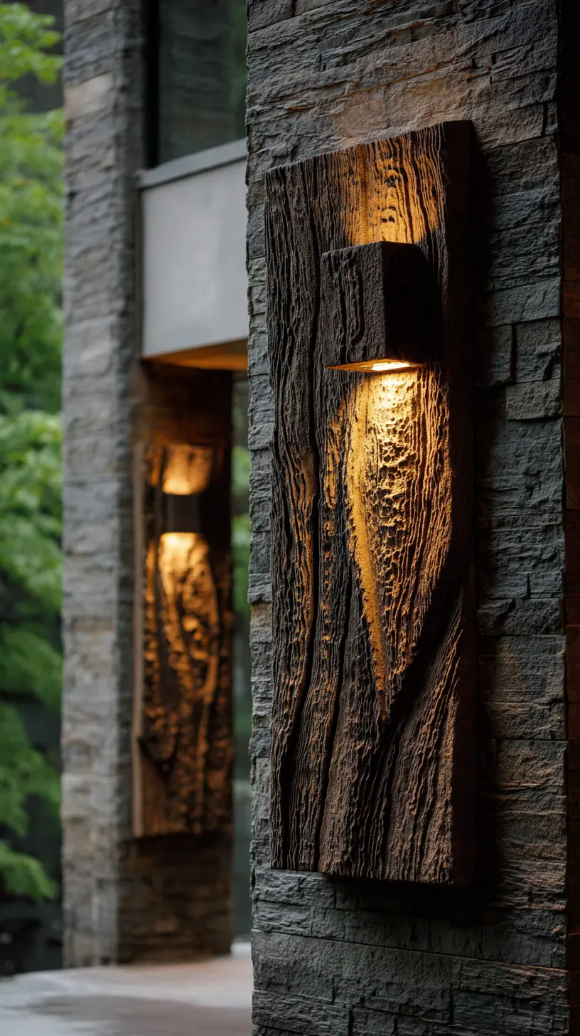 Install Rustic Log Wall Sconces on Garden Walls to Complement the Landscape