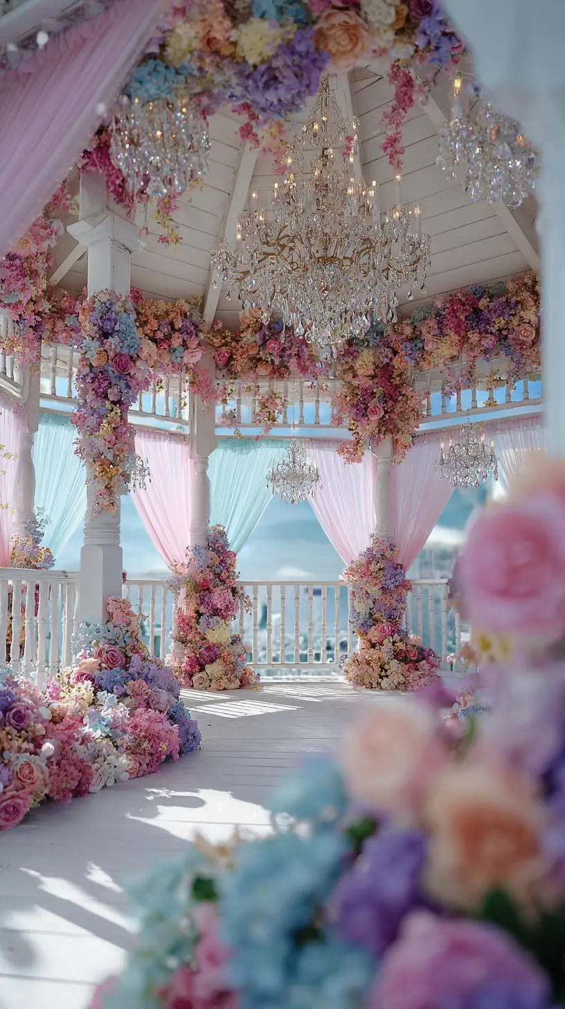 Floral Elegance With a Giant Crystal Chandelier