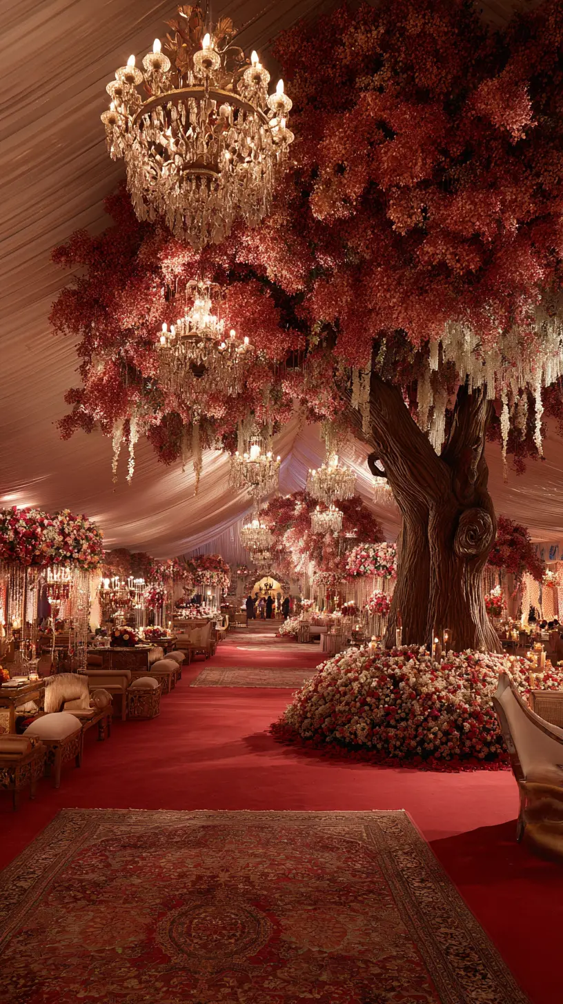 Cascading Flowers Illuminated With Candlelight