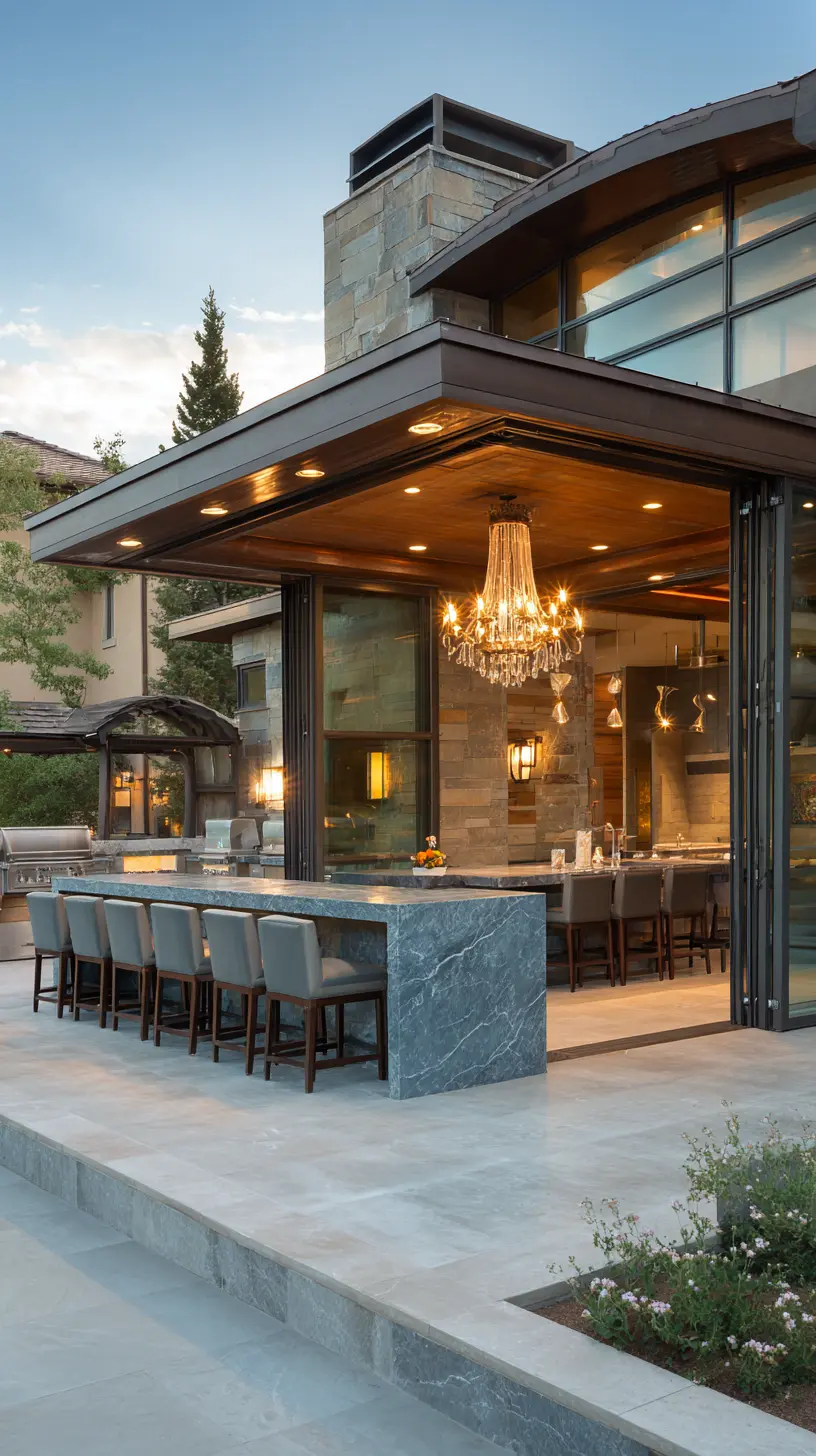 Hang a Beautiful Crystal Chandelier From Your Covered Patio’s Roof to Illuminate the Outdoor Seating Area