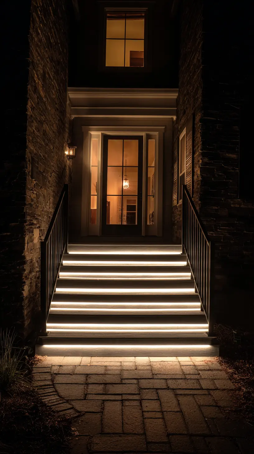 Install LED Strip Lights Along the Front Staircase or Porch Steps for Added Safety and Visibility