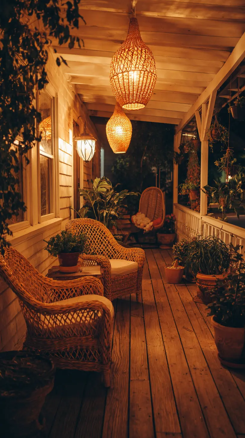 Hang LED Basket Lights in the Porch Area for a Boho Vibe