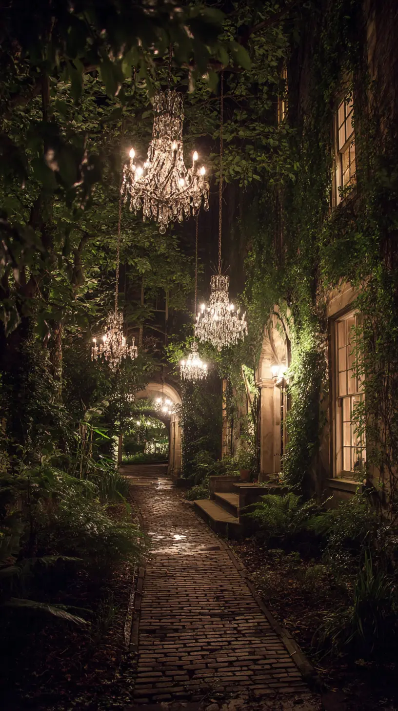 Hang a Chandelier From a Sturdy Tree Branch or Pergola