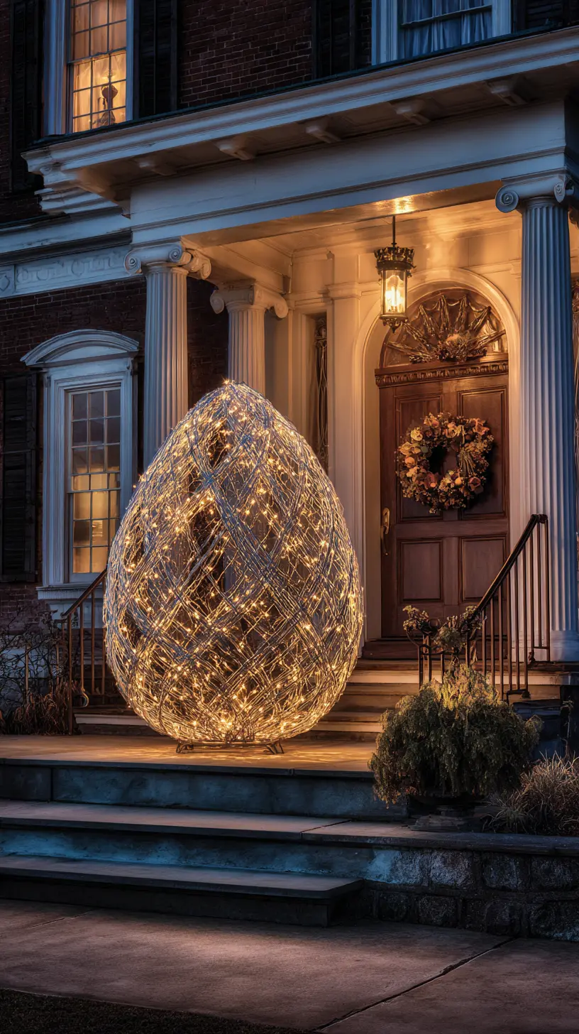 Use Fairy Lights to Create a Giant Easter Egg on the Front Porch Wall
