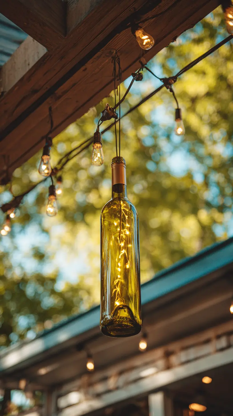 Hang Wine Bottle Lights From the Pergola Beams