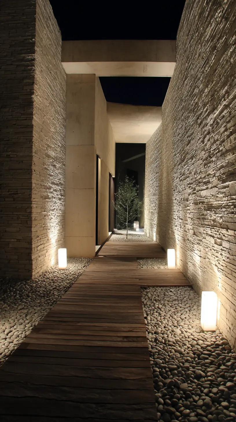 Install Recessed LED Lights Along Pathway Walls for Modern Lighting