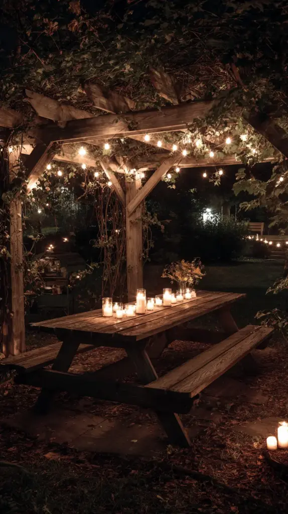 Illuminate Pergola Tables With Tealight Candles