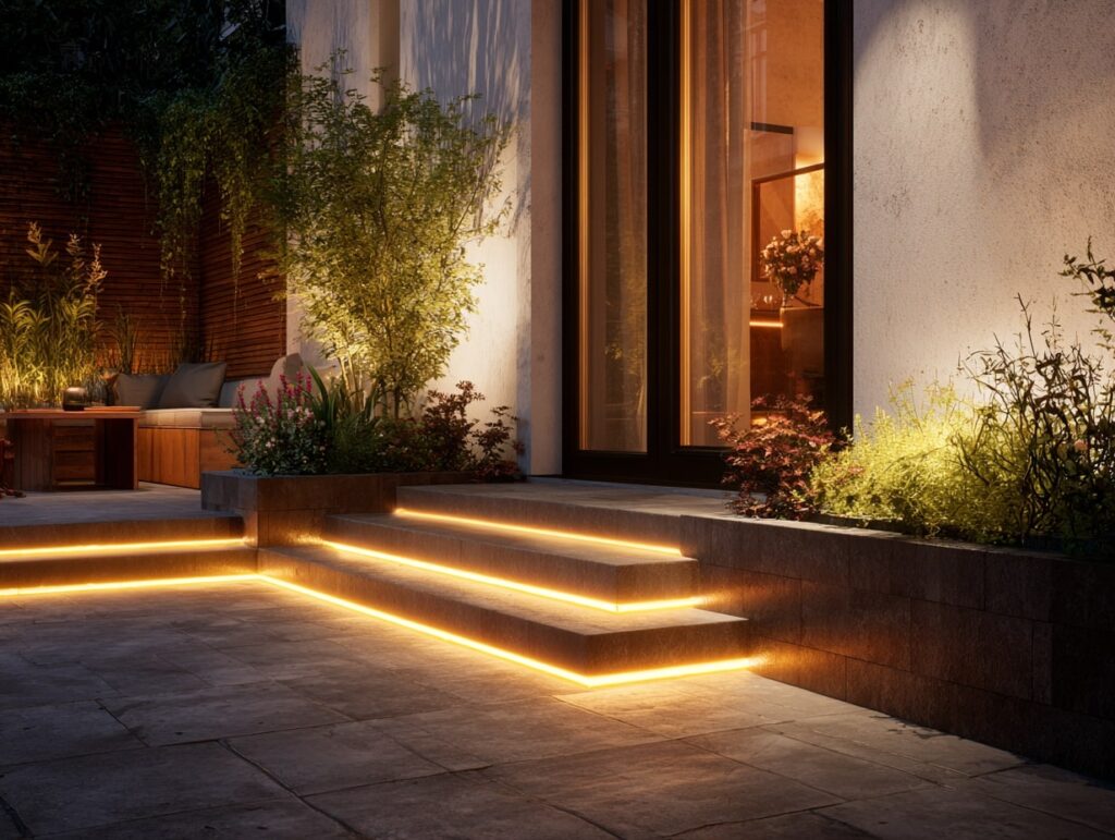 Modern Patio with Glowing Step Lights