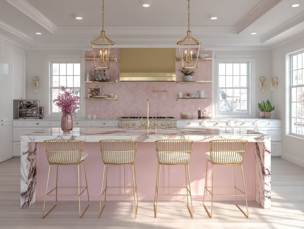 Chic Pink Kitchen with Gold Accents