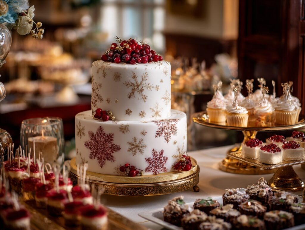 Snowflake Wedding Cake with Festive Berries