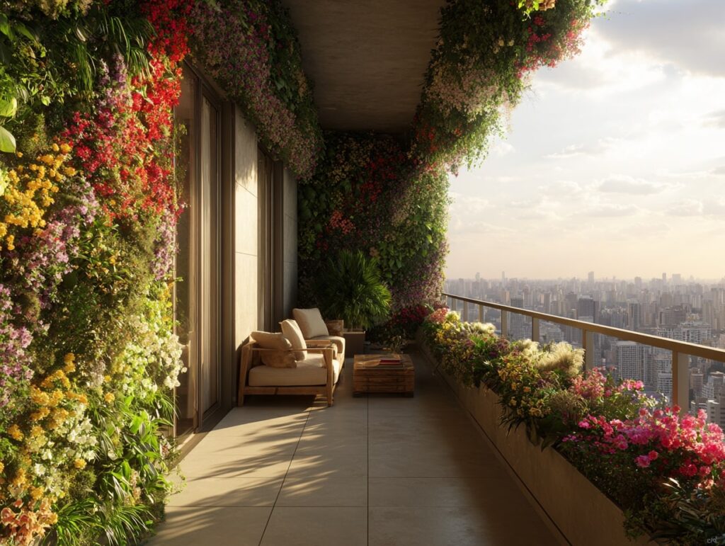 Lush Garden Balcony with City View