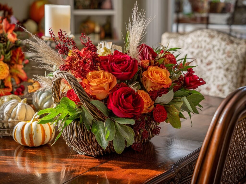Basket of Fall Blooms for the Table