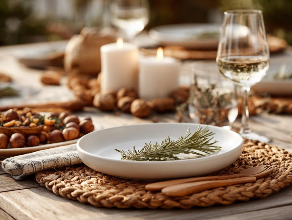 Natural Outdoor Tablescape with Rosemary Touch