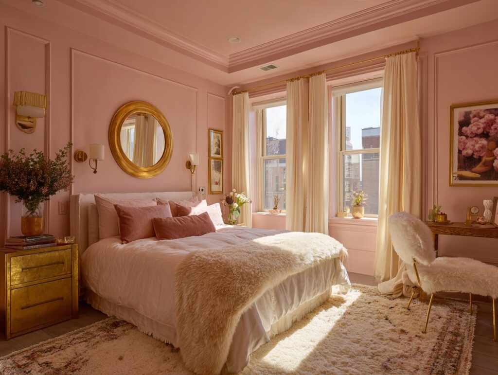 Glamorous Pink Bedroom with Gold Accents