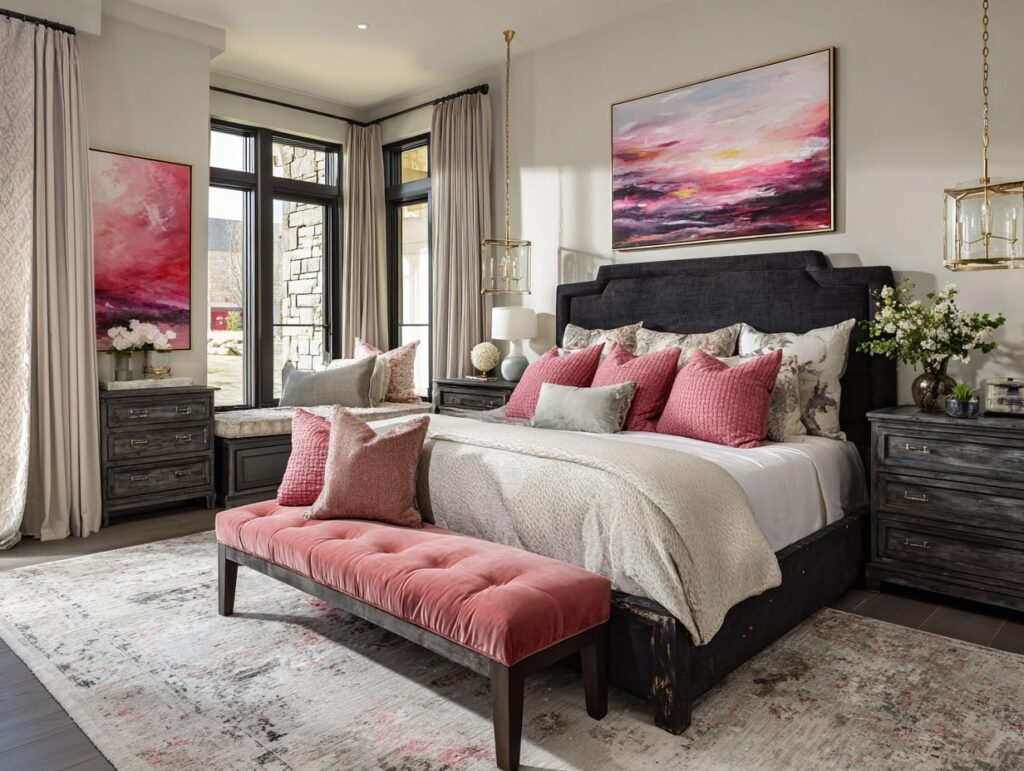 Bold Pink Accents in a Modern Bedroom