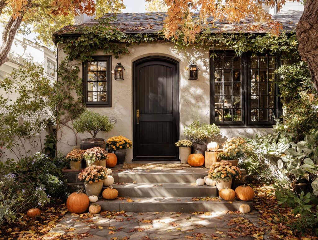 Classic Pumpkin and Mum Porch Display