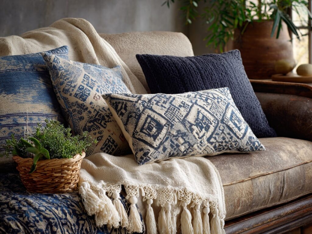 Cozy Boho Sofa with Indigo Accents