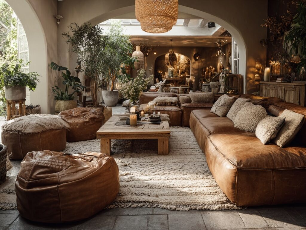 Earthy Boho Living Room with Cozy Leather Accents