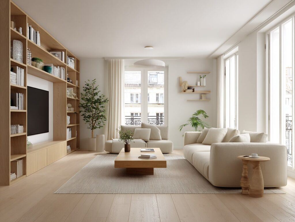 Contemporary Beige Living Room with Natural Light