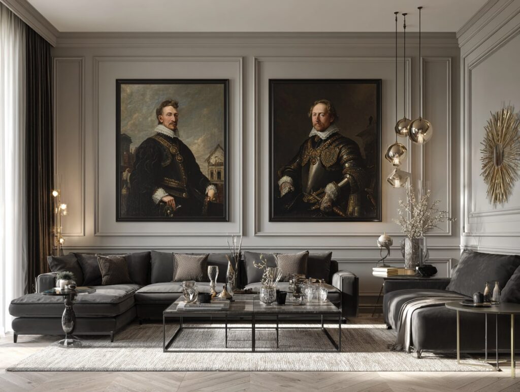 Ornate Drapery and Carved Wood Furnishings
