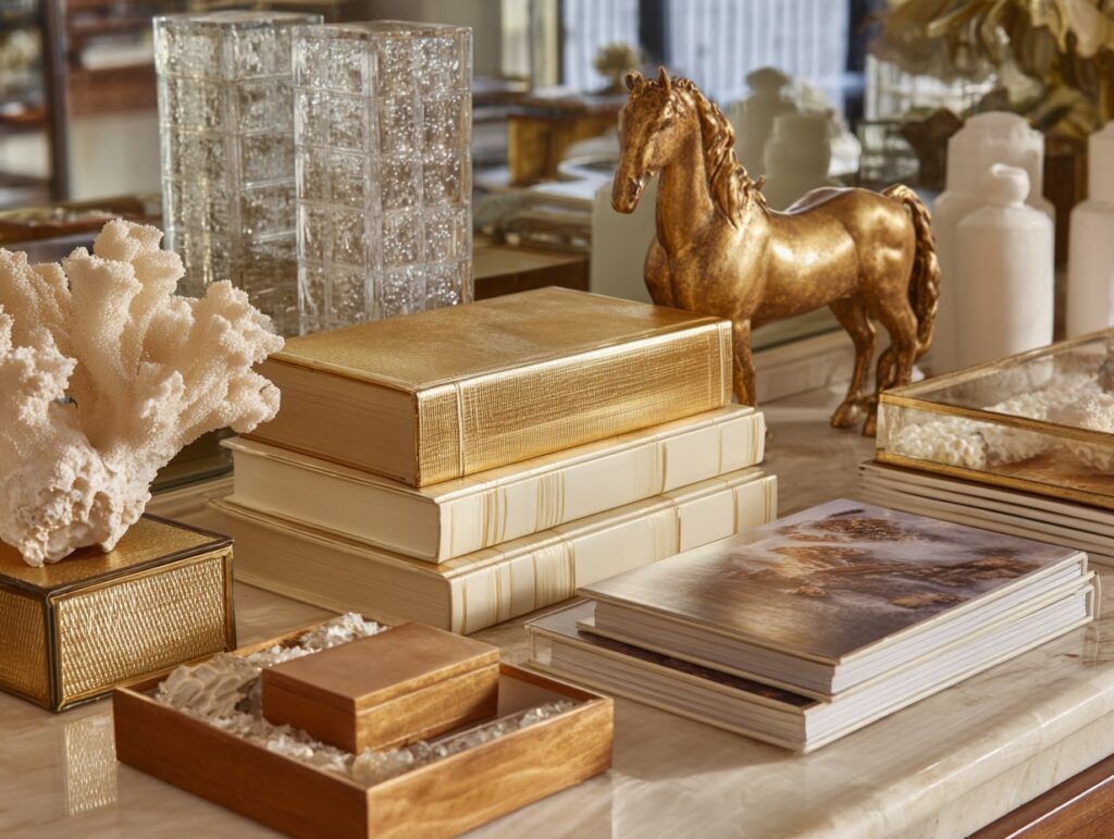 17. Luxe Tabletop Styling in Gold and Cream