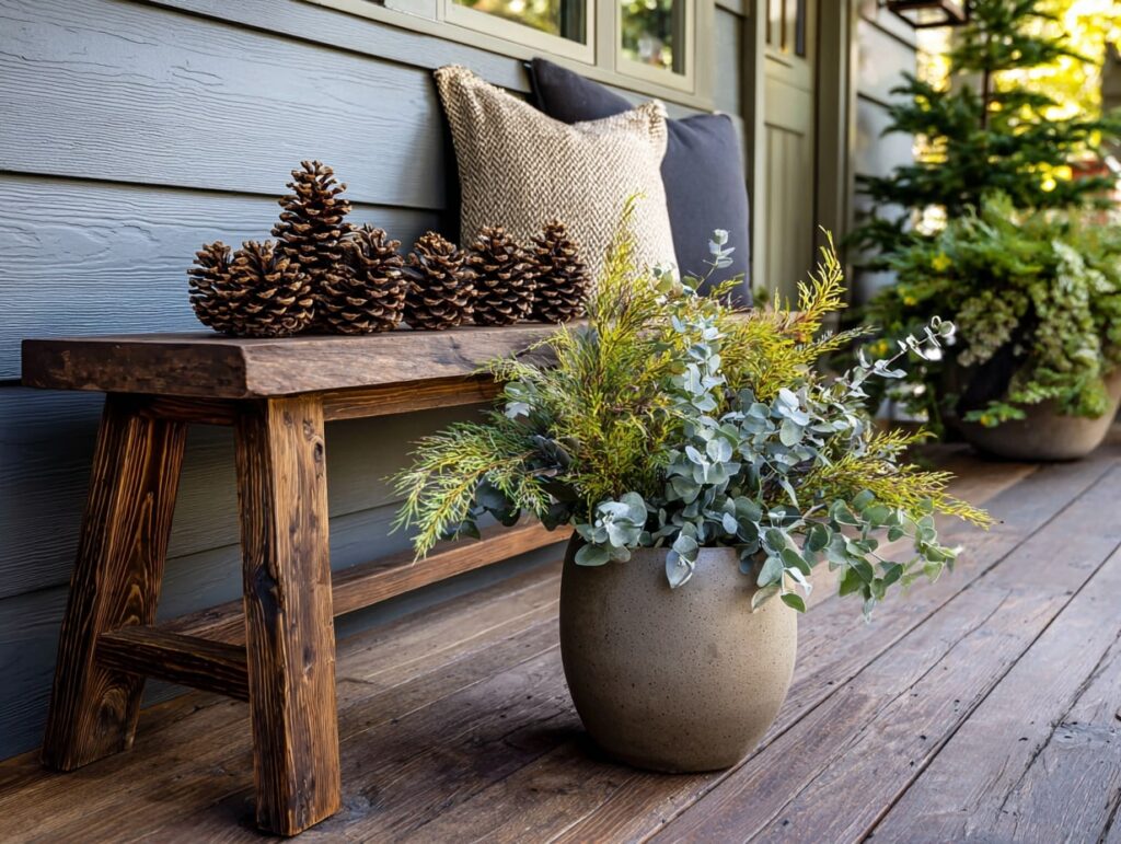 Rustic Porch with Pinecones and Greenery