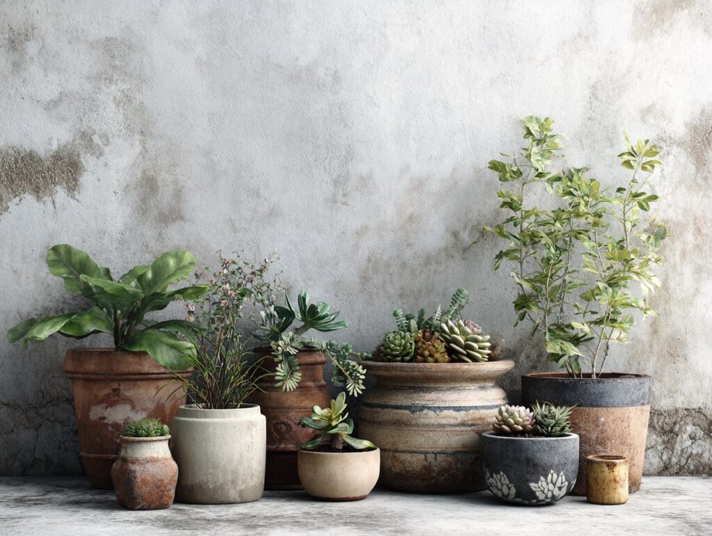 10. Rustic Pots and Succulents Display