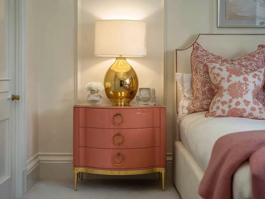 Elegant Pink Nightstand with Gold Details