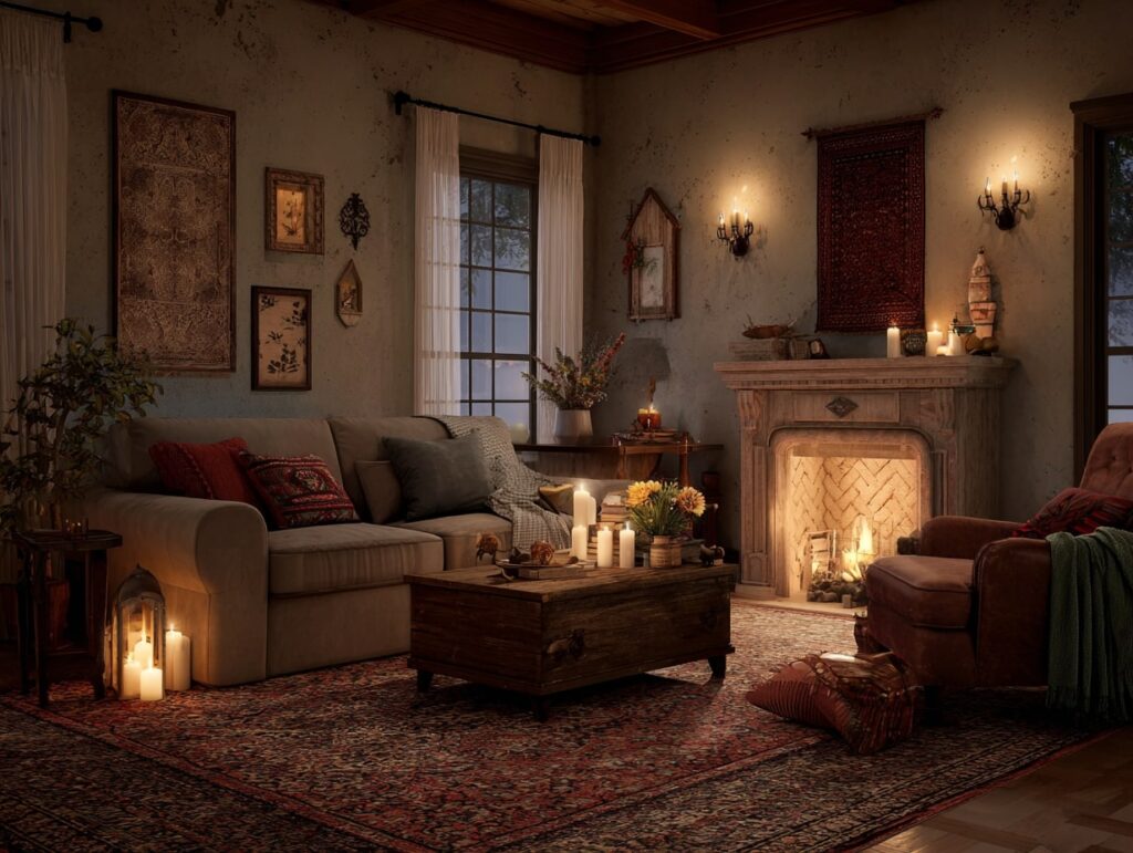 Layered Rugs + Candlelit Vintage Charm

