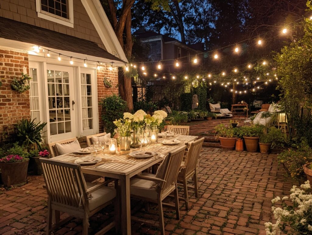 Charming Patio Dining Under the Lights