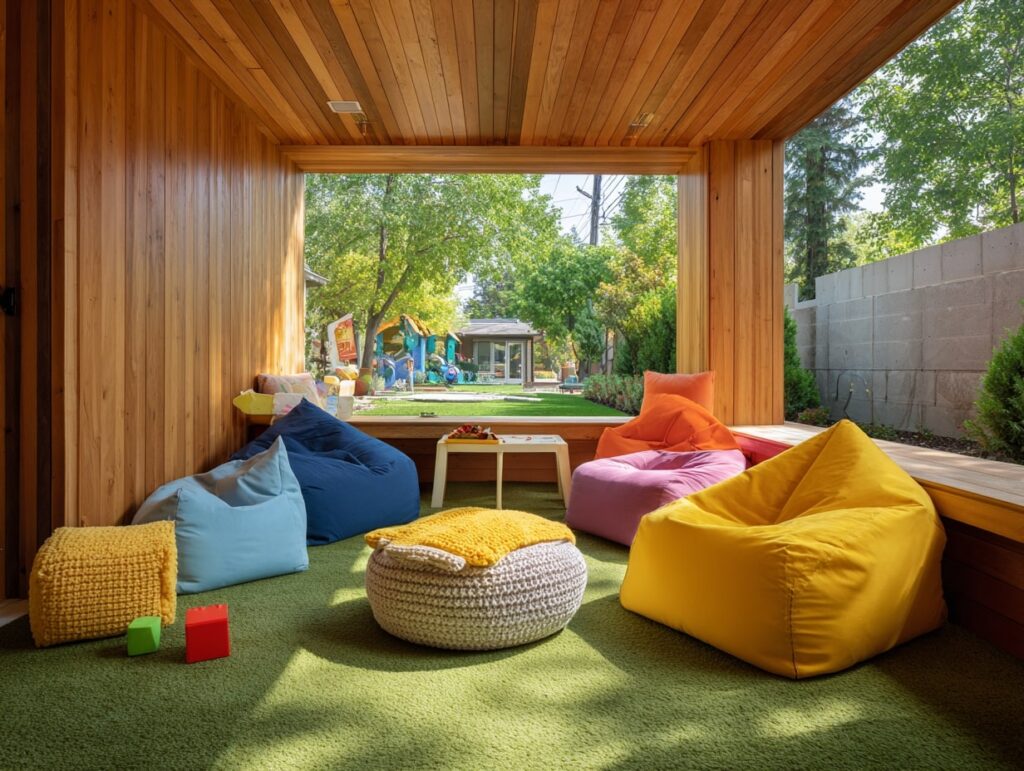 12. Colorful Kids’ Garden Playroom with Beanbags and Sunshine