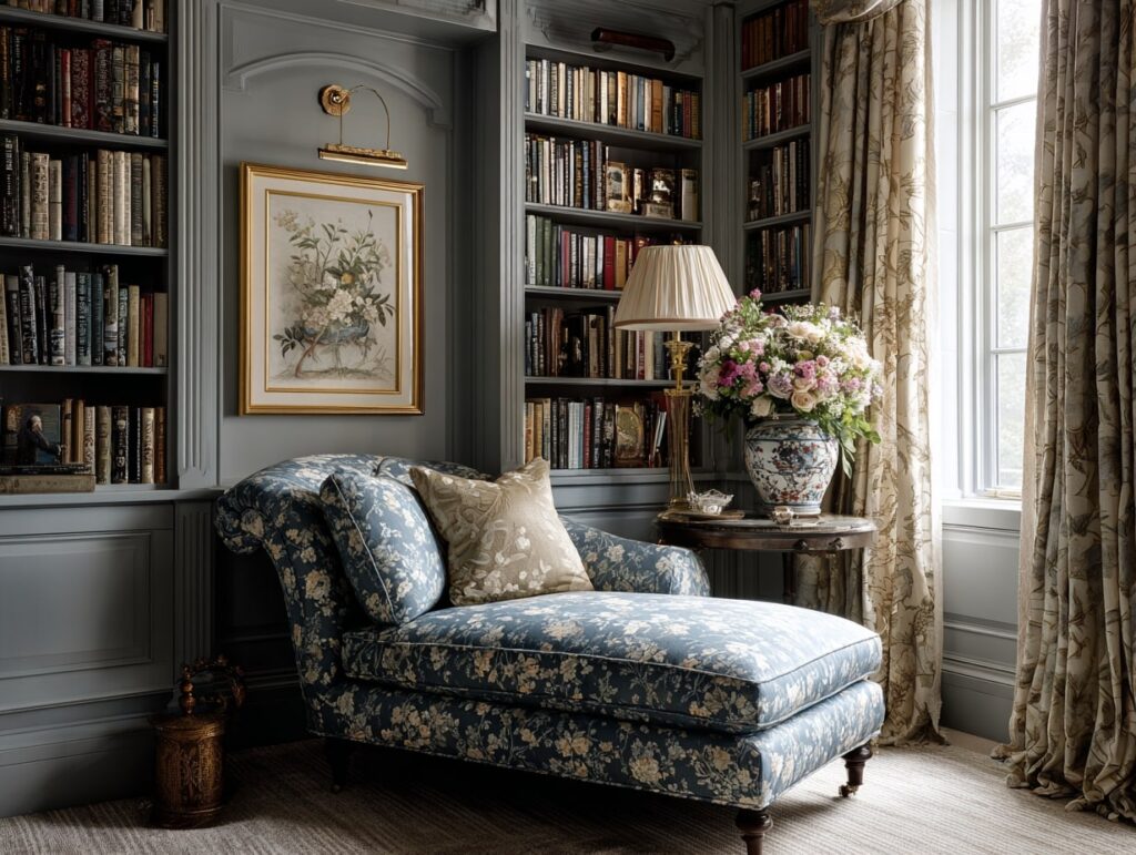 9. Vintage Chaise Lounge Library Nook