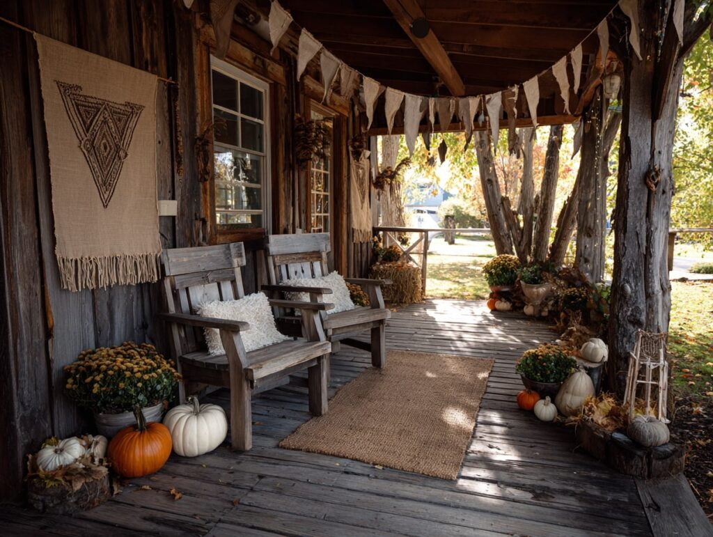 Rustic Autumn Porch with Cozy Seating