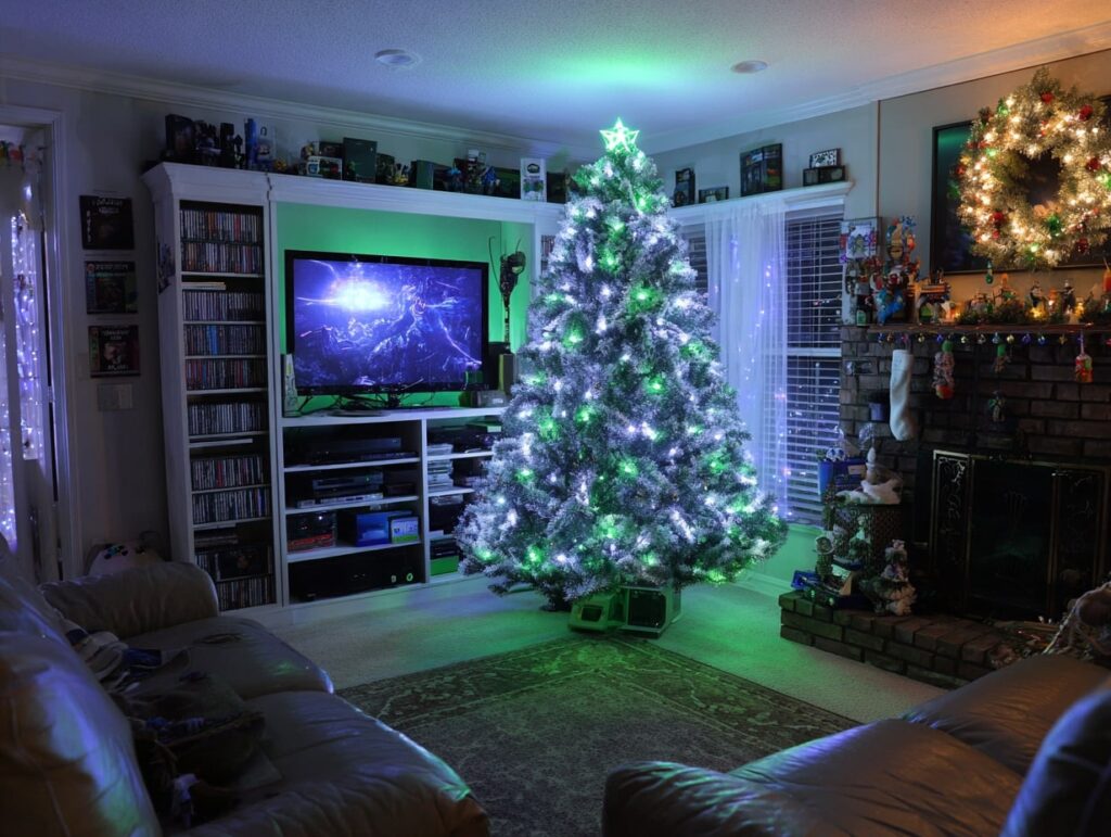 Gamer-Inspired Christmas Tree with Neon Glow