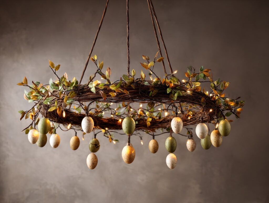 7. Rustic Egg Garland Chandelier