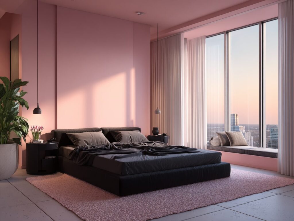 Modern Pink Bedroom with City Views