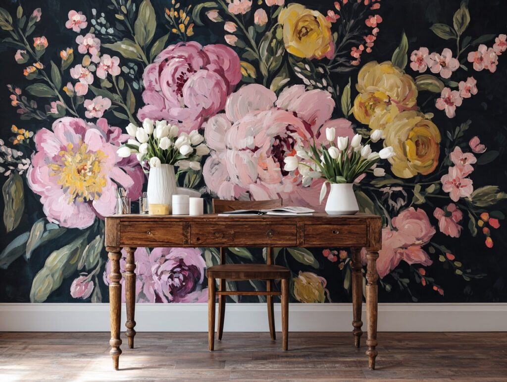 Hand-Painted Floral Accent Wall

