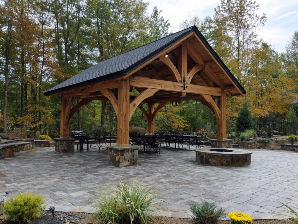 2. Grand Timber Gazebo for All-Season Comfort